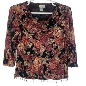 Vintage Y2K  Coldwater Creek Stretch Lace Beaded Hem Blouse Tag Size M